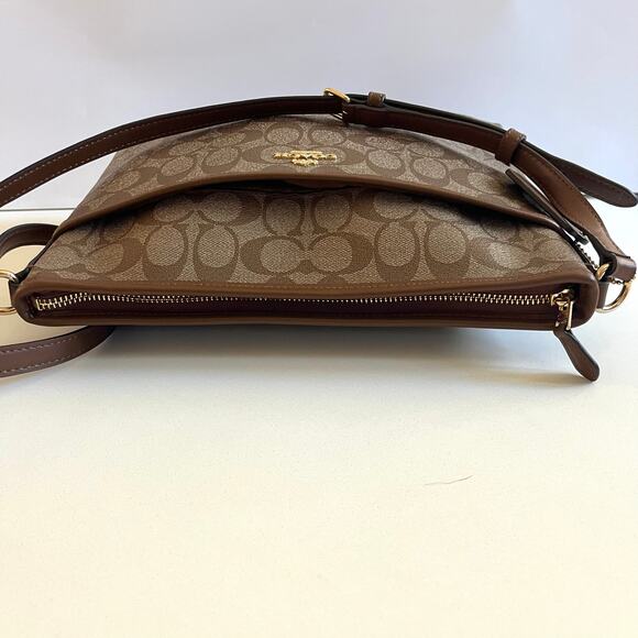COACH NWOT, Signature Khaki Leather Crossbody Bag, Larger Size! - Picture 8 of 11